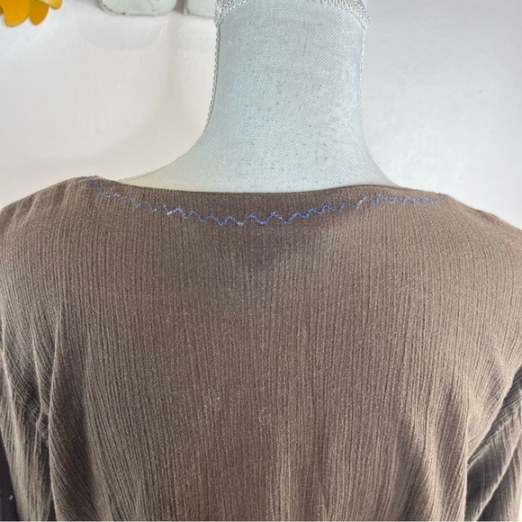 2/$25 Giselle Apparel Vintage 90s Brown Floral Embroidered Boho Hippie Blouse - Picture 7 of 13
